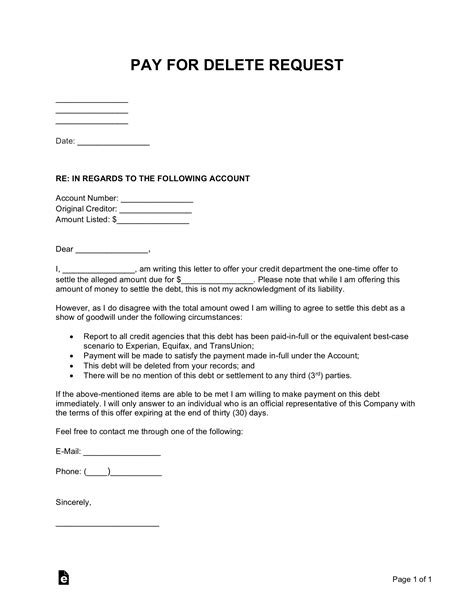 pay for delete letter template pdf